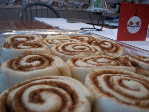 Cinnamon buns ready for the oven on Christmas morning